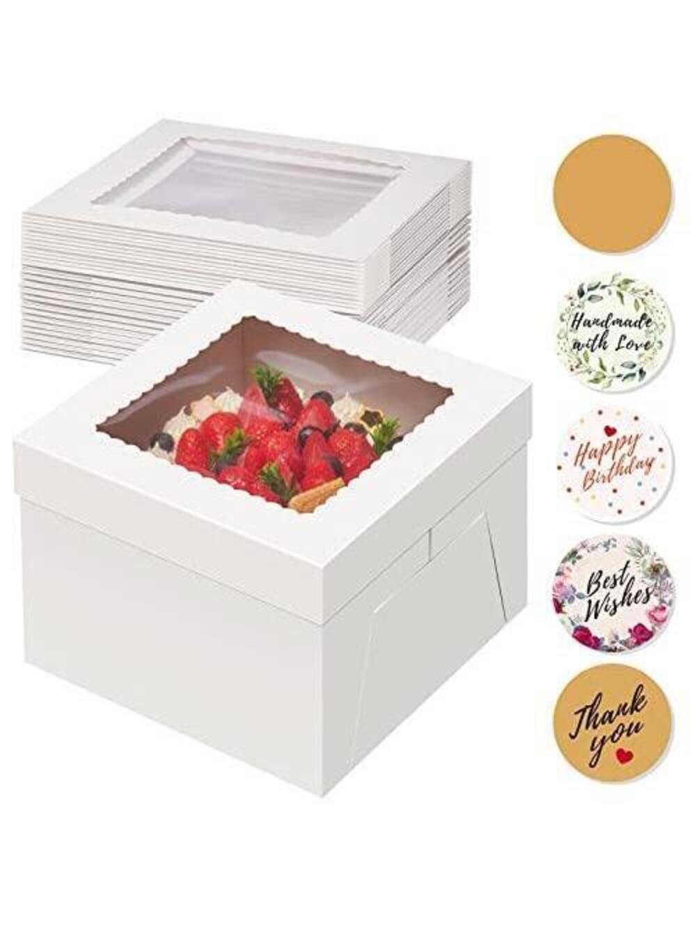 15-Pack 10-Inch Cake Boxes with Window and Stickers
